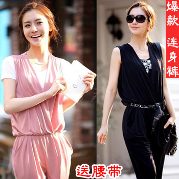 2013 Spring new brand Women's vest design all-match jumpsuit pencil pants showing jumpsuits slim long design  for women pink