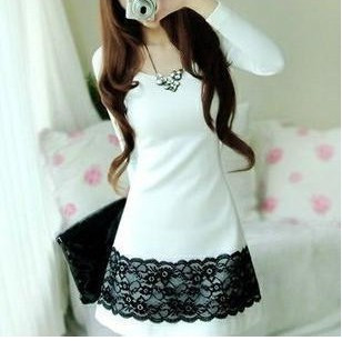 2013  spring new dresses vivi white lace decoration long-sleeve short dress mini dresses