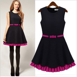 2013 spring new European and American brands hit double- skirted ladies vest color waist dress wholesale #