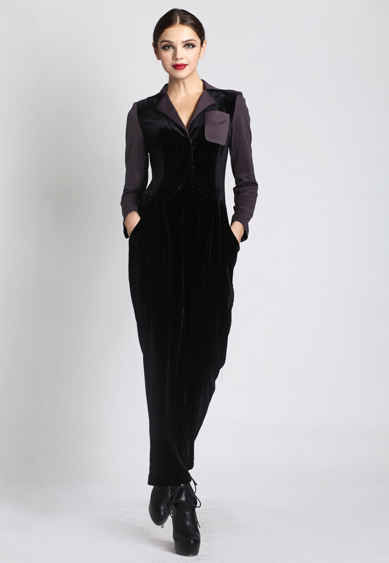 2013 Spring New Fashion casual vintage velvet color block suit collar jumpsuits for Ladies one-piece trousers Free Shipping