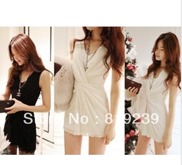 2013 spring new Korean women's nightclub sexy temperament noble sleeveless V-neck waist dress