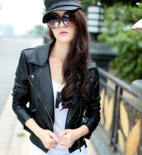 2013 spring new women's European and American locomotive PU leather short paragraph Slim jacket code,B07