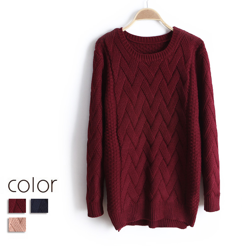 2013 spring o-neck long-sleeve sweater loose solid color twisted cross knitted sweater wx1396 free shipping