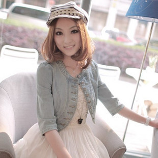 2013 spring o-neck short design denim outerwear casual women's short jacket slim top coat 580 Free Shipping