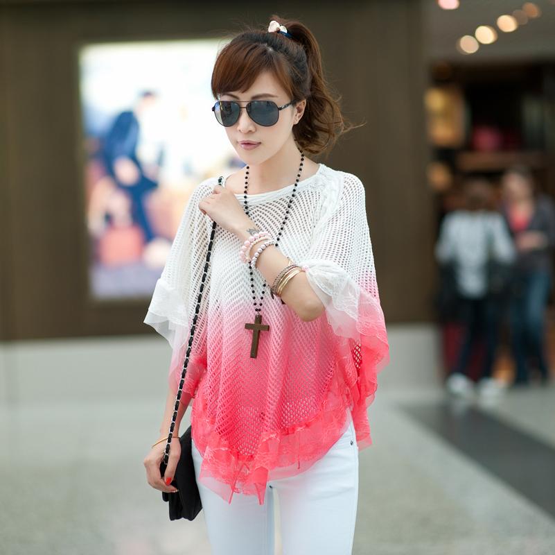 2013 spring o-neck sleeveless cutout batwing type thin female sweater cloak shirt