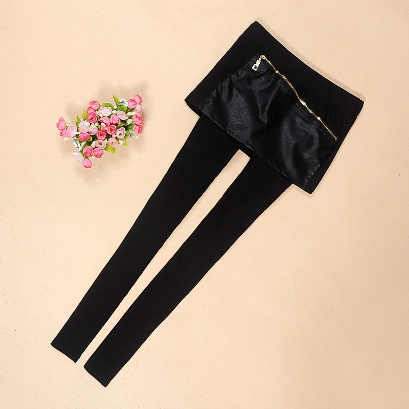 2013 spring ol fashion faux two piece culottes leather pants skirt slim female elastic legging