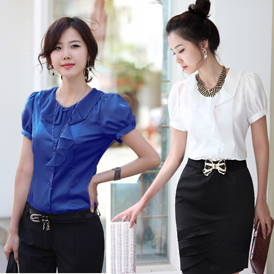 2013 spring ol work wear dress set plus size clothing summer chiffon shirt slim hip skirt