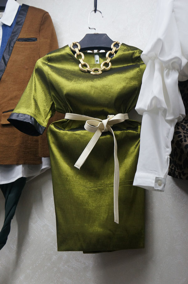 2013 spring one-piece dress faux leather patchwork short-sleeve silk dress