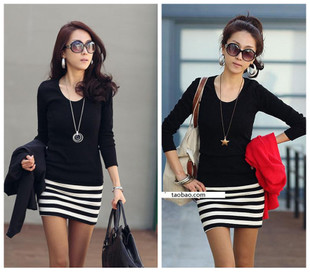 2013 spring one-piece dress slim plus size clothing long-sleeve basic skirt 2630