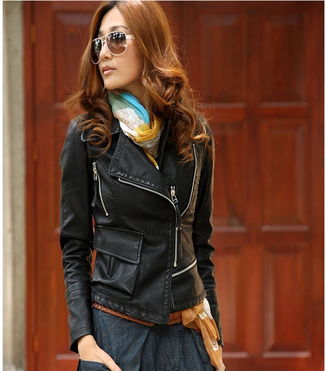 2013 spring outerwear slim motorcycle jacket short design small leather clothing women's PU clothing women's