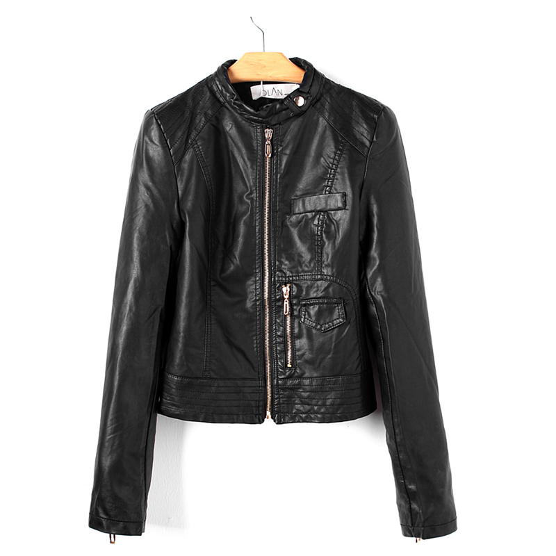 2013 spring outerwear slim water washed leather clothing PU leather jacket o-neck motorcycle leather clothing female short