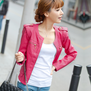 2013 spring outerwear women jacket epaulette motorcycle PU clothing female short design slim y5105