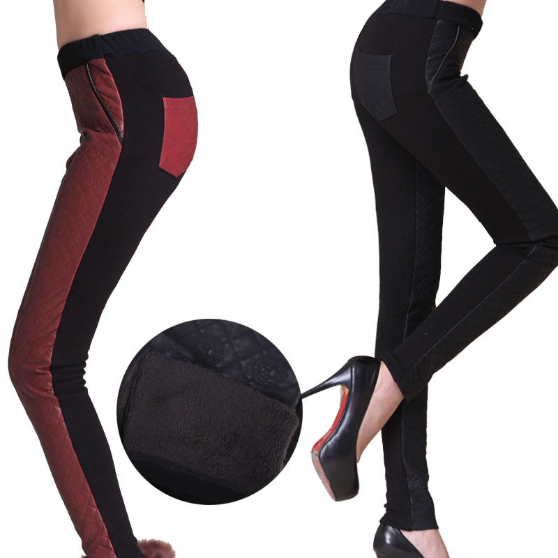 2013 spring patchwork PU women's plus velvet thickening autumn plus size leather pants warm pants female legging