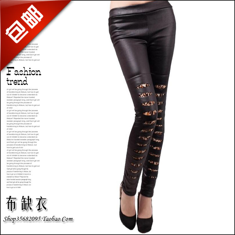 2013 spring personality slim leopard print legging elastic legging leather female trousers