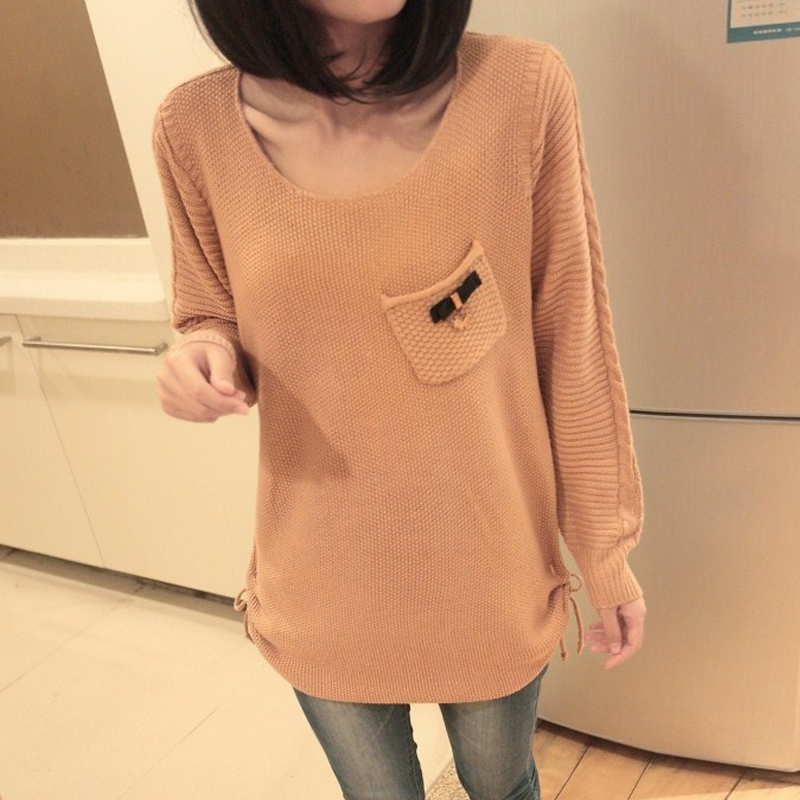 2013 spring plus size clothing loose sweater outerwear medium-long solid color low collar long-sleeve sweater