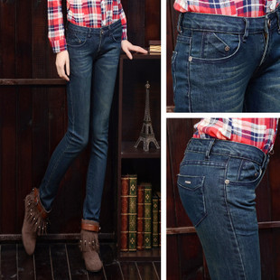 2013 spring plus size elastic pencil pants casual trousers jeans female