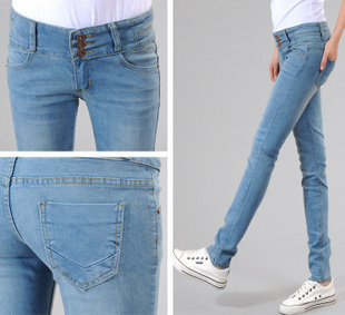 2013 spring plus size female slim breasted high waist jeans skinny pants pencil pants