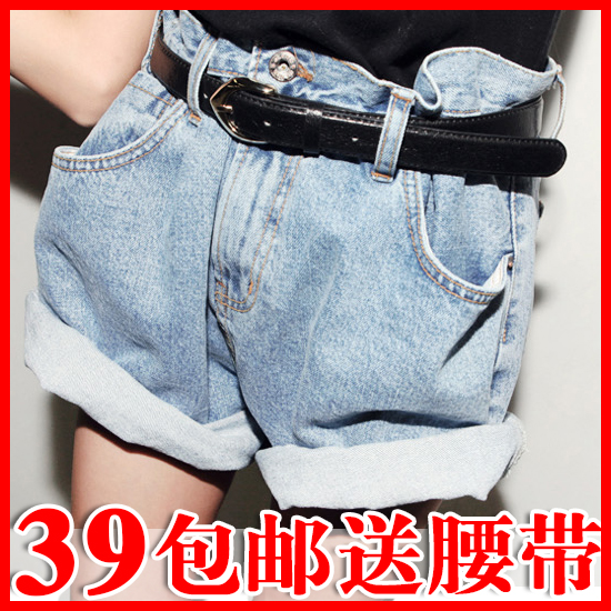 2013 spring plus size vintage high waist denim shorts female mm loose trousers hot