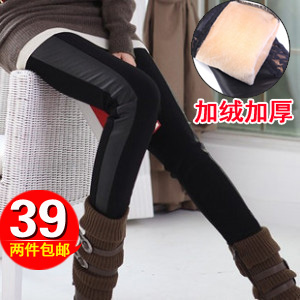 2013 spring plus velvet thickening legging pants leather pants trousers skinny pants plus velvet patchwork leather boots