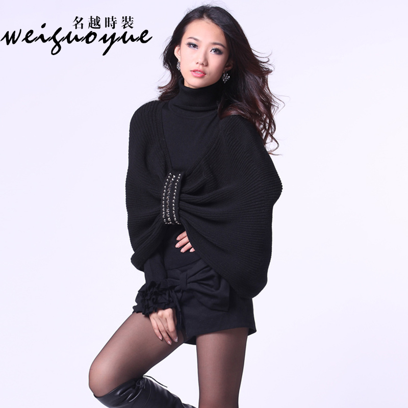 2013 spring popular beading cape knitted sweater outerwear