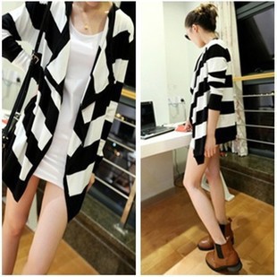 2013 spring preppy style casual personality irregular stripe cardigan female outerwear Women