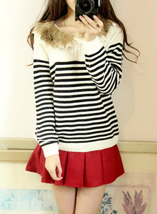 2013 spring preppy style doll rabbit fur pullover loose twisted basic sweater outerwear female