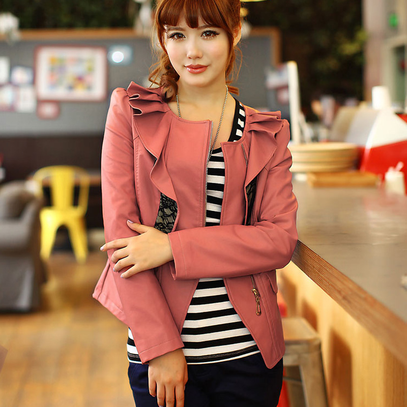 2013 spring PU clothing outerwear lace plus size slim elegant personalized water washed leather