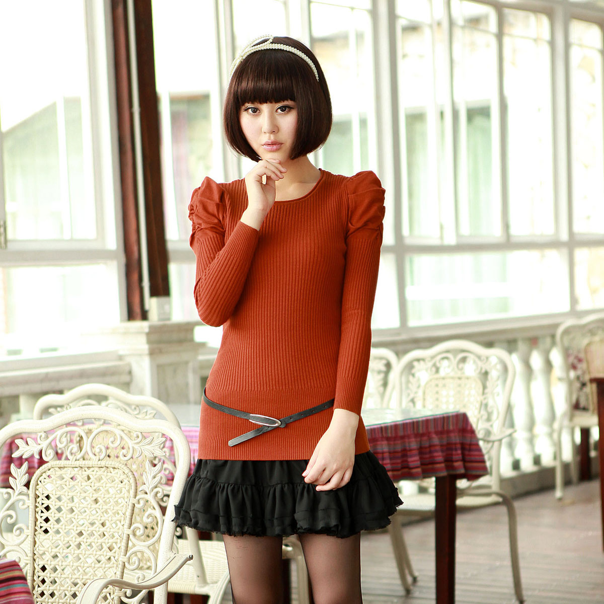 2013 spring puff sleeve slim all-match basic shirt sweater gentlewomen