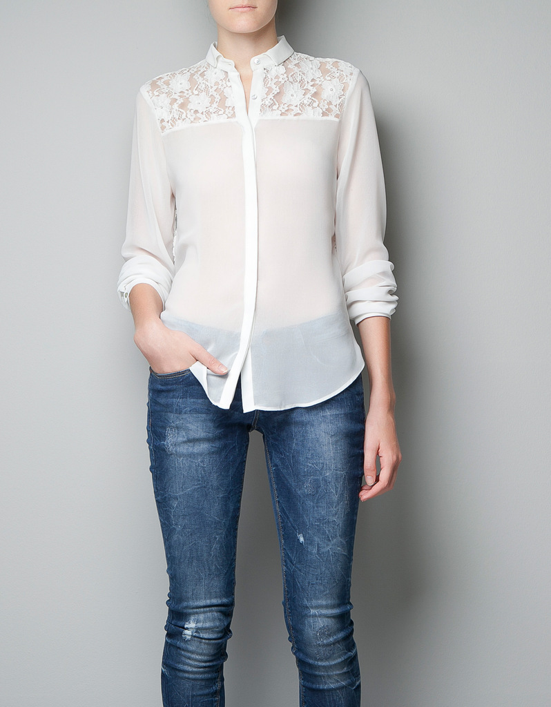 2013 Spring ready!!! Women Back Lace Hollow Out Chiffon Shirt 2-Color 8940