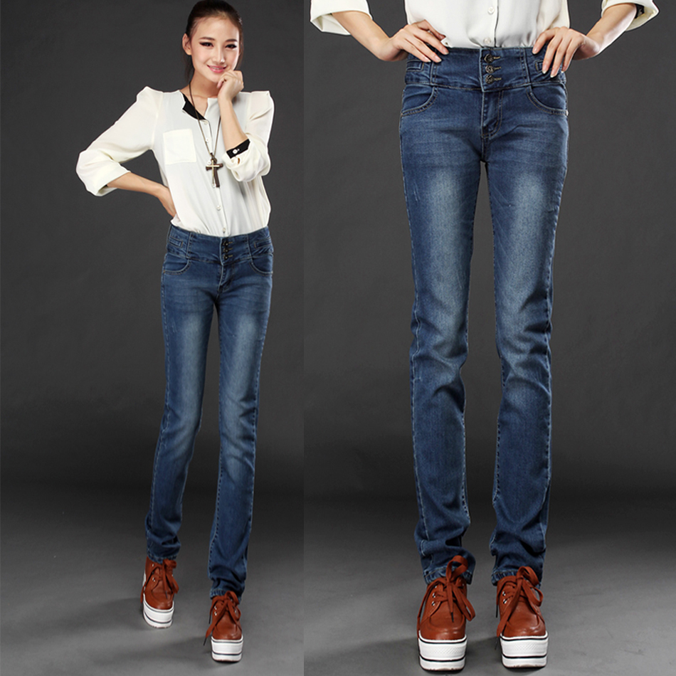 2013 spring reminisced buttons high waist loose jeans button straight pants women's free shipping