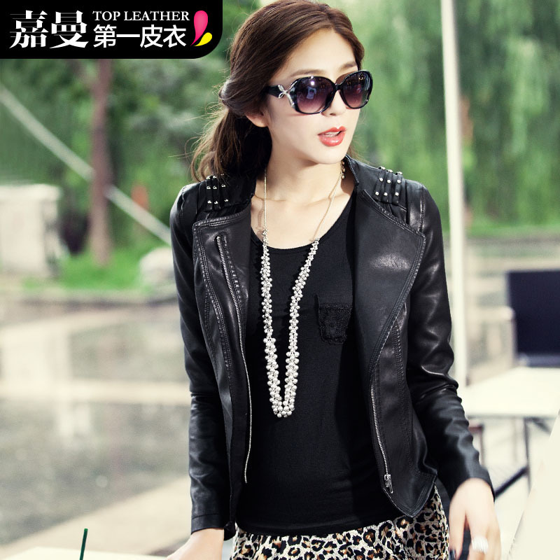 2013 spring rivet motorcycle short design slim PU small leather clothing women outerwear 1152