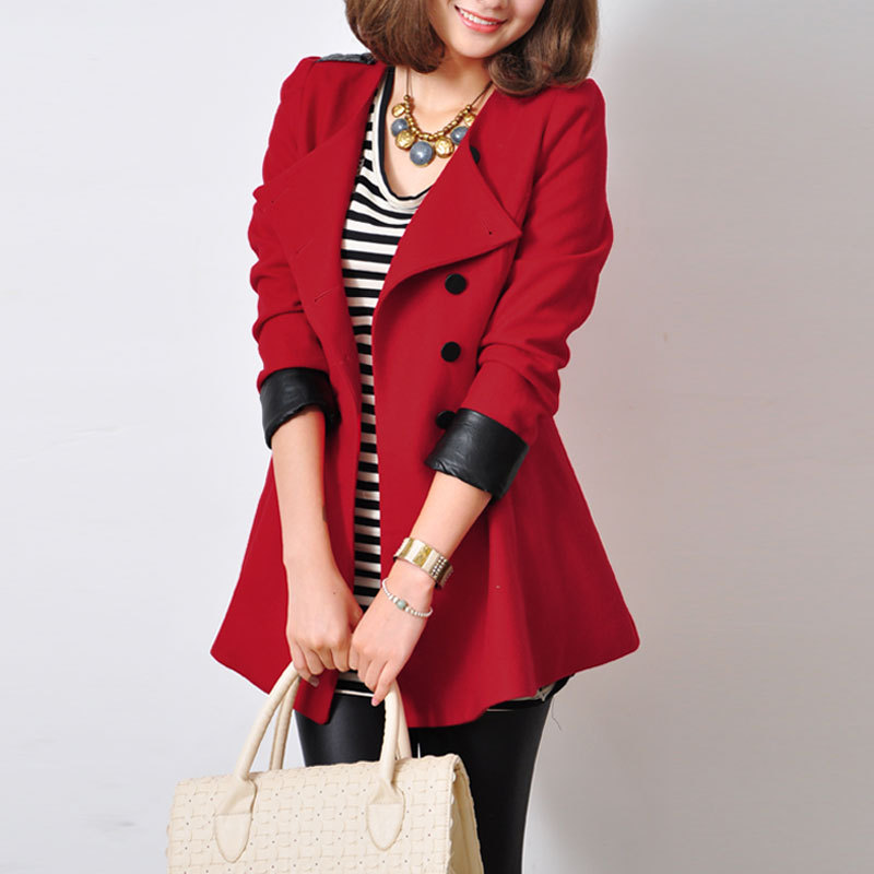 2013 spring ruffle leather epaulette slim woolen outerwear woolen overcoat female