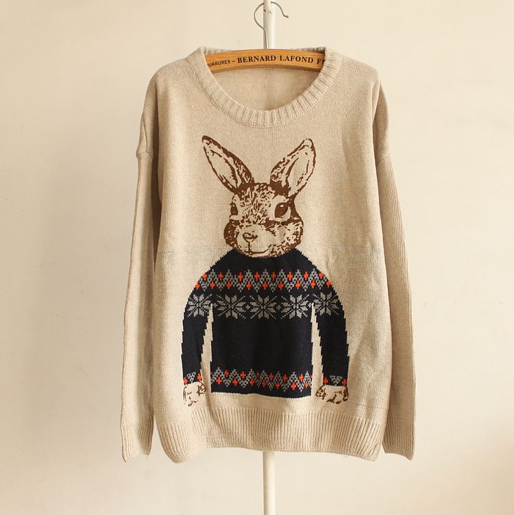 2013 spring rustic preppy style rabbit fur sweater basic shirt sweater