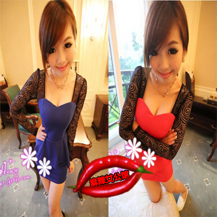 2013 spring sexy slim lace long-sleeve slim waist hip tight fitting slim one-piece dress female