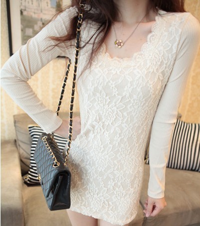 2013 spring shirt slim low collar long-sleeve fashion lace female 0268 basic shirt