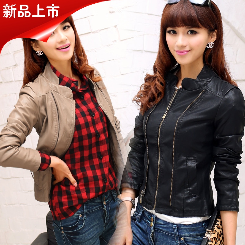 2013 spring short design stand collar zipper personality slim leather clothing female motorcycle PU outerwear