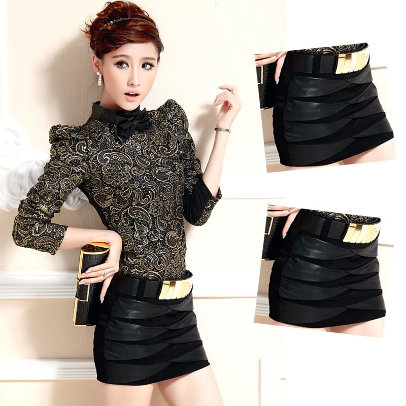 2013 spring short skirt female sexy slim hip skirt bust skirt leather skirt bag skirt leather short skirt