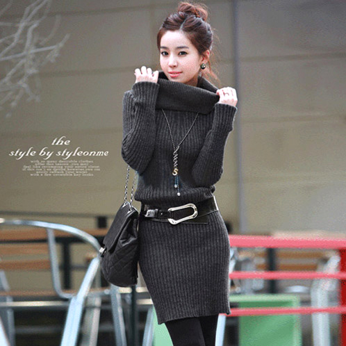 2013 spring slim all-match long-sleeve turtleneck sweater knitted one-piece dress female 63129