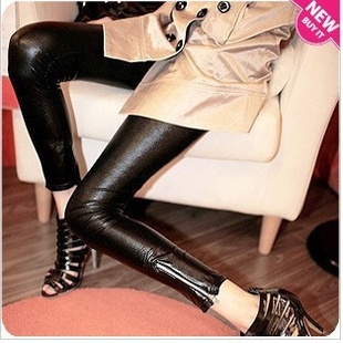 2013 spring slim faux leather matte zipper silver zipper legging faux leather pants