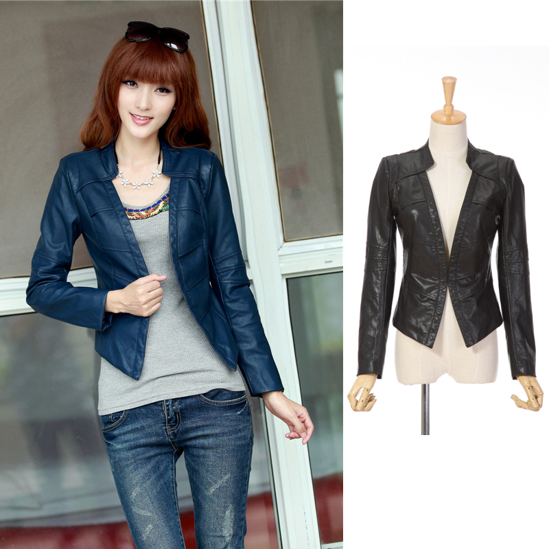 2013 spring slim handsome square collar leather clothing plus size outerwear short design water wash PU clothing female