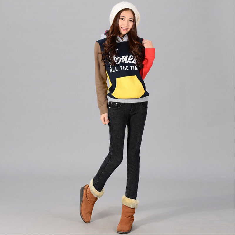 2013 spring slim plus velvet thickening pencil women's denim pants 6s333