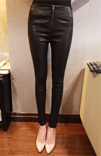 2013 spring slim skinny legging pants zipper leather trousers pants