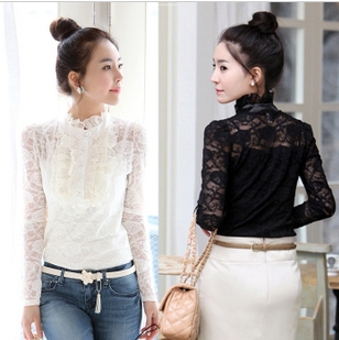 2013 spring slim women's lace turtleneck sweater basic shirt princess top q756 underwear