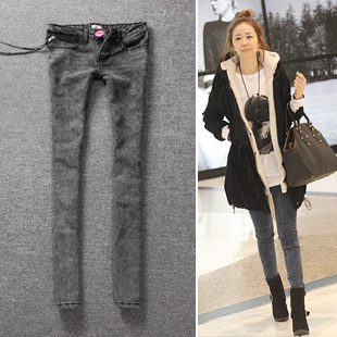 2013 spring smoky grey slim elastic jeans pants pencil pants female