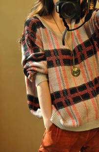 2013 spring soft loose vintage knitted basic shirt big check sweater outerwear