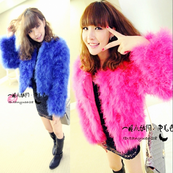 2013 spring street fashion vintage personality ostrich wool rose fur coat blue