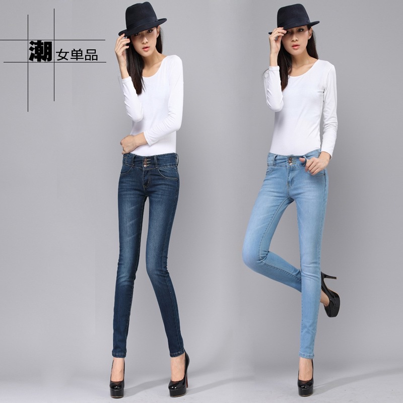 2013 spring summer  hot-selling elastic jeans skinny pants pencil pants slim 3 breasted female