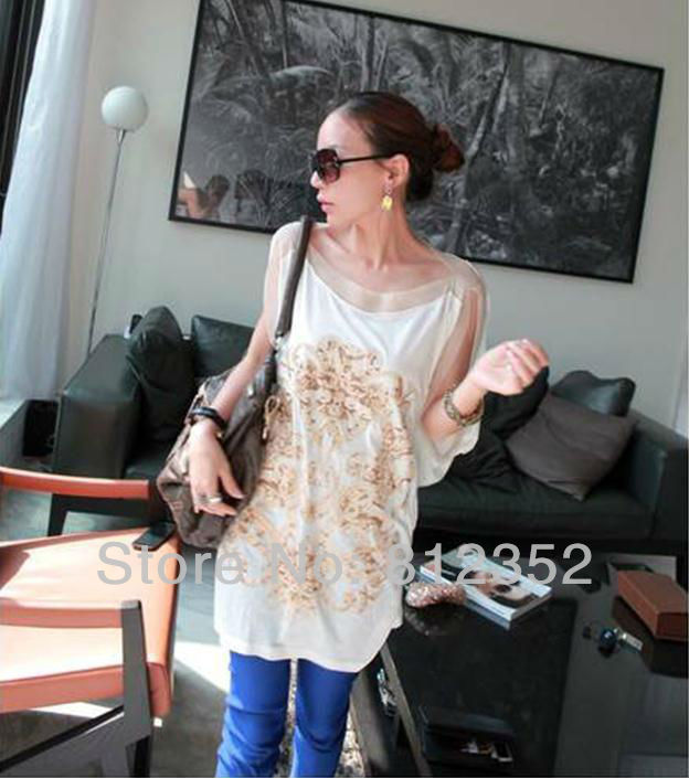 2013 spring summer new korean fashion sleeveless floral cotton tops T shirts long blouses for women white plus size