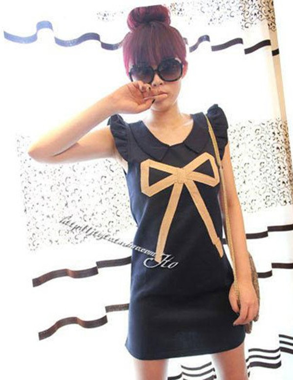 2013 spring summer new lady korea fashion casual sleeveless bow dress Lady dress Free Shipping W1233