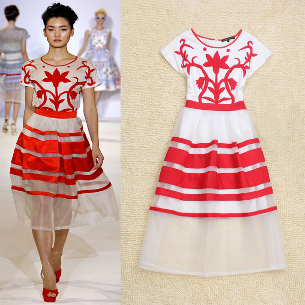 2013 Spring/Summer Runway Fashion Pretty Organza Color Block  A-line Long Dress Sweet Dresses SS13004